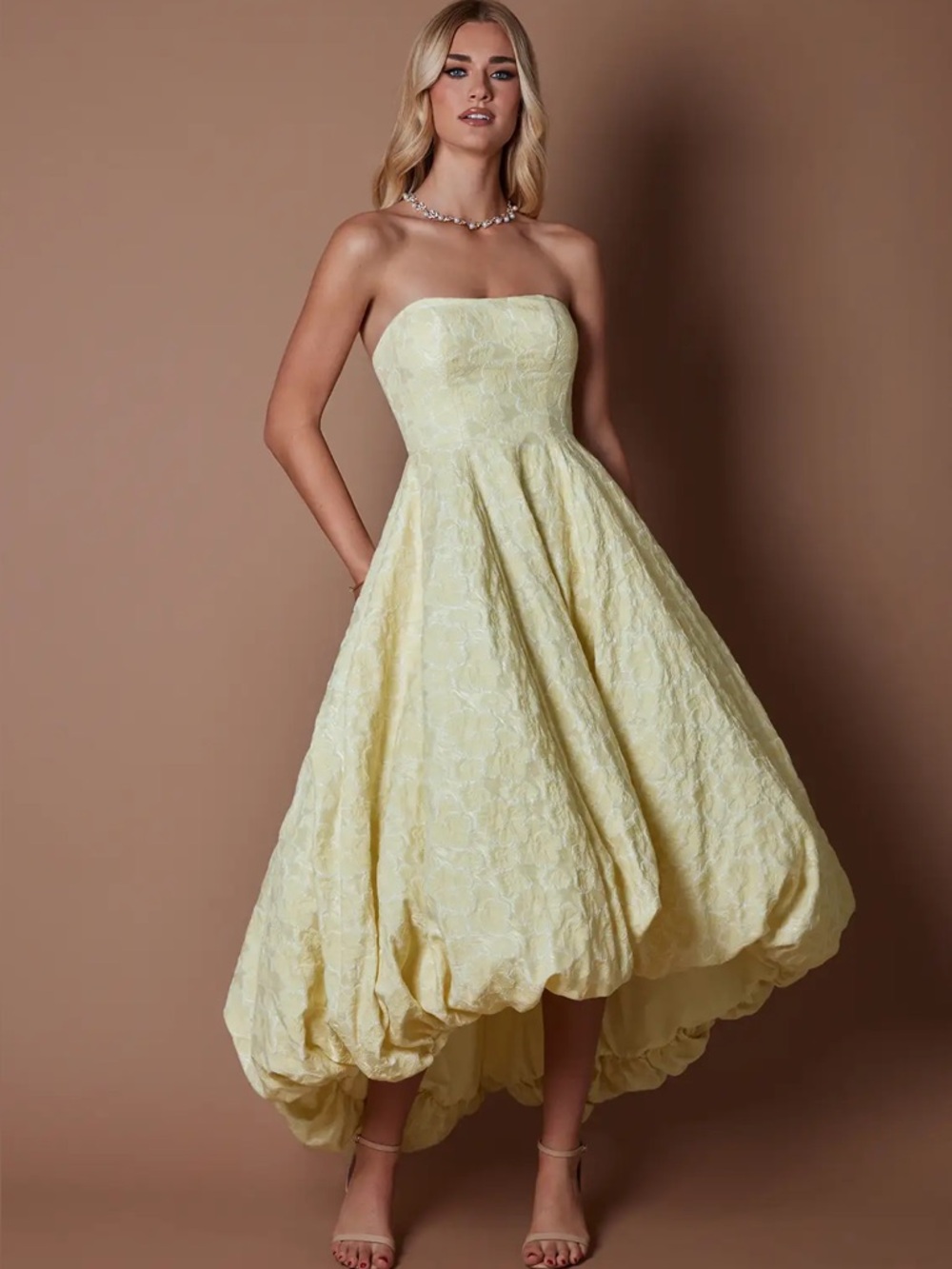 Azazie Strapless Yellow Floral Bubble Hem Dress size 20 new